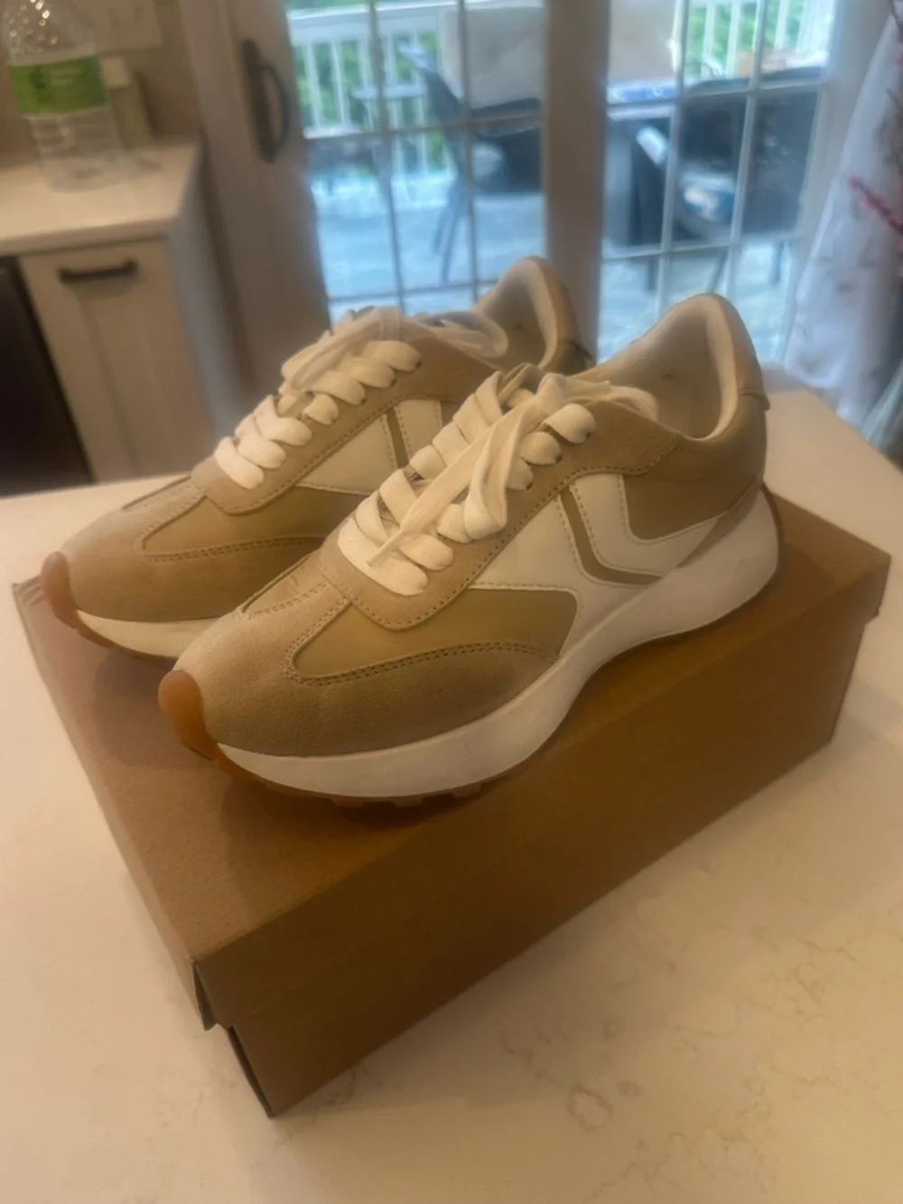 Steve Madden Beige and White Retro Runner Sneakers - Picture 2 of 4